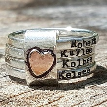 欧美跨境新款情人节母亲节心形条戒组合戒指 潮流个性化名字刻字