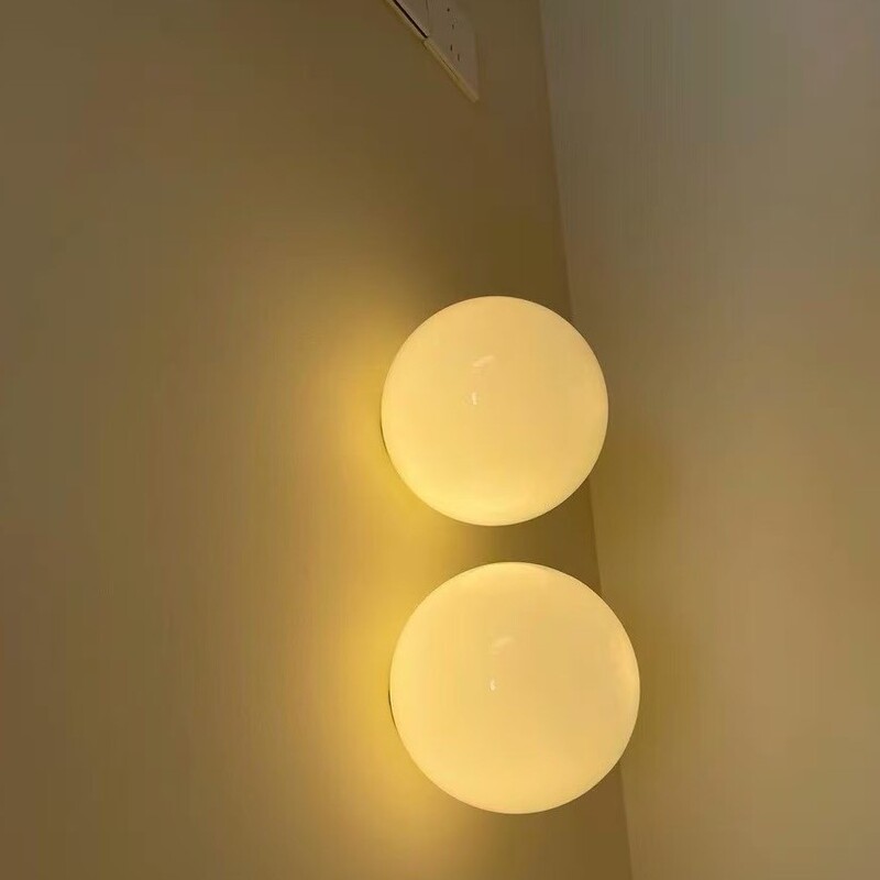 Seamless Installation White Spherical Wall Lamp Nordic Bauhaus Glass Lamp Corridor Bedroom Bedside 3D Printed Moon Lamp