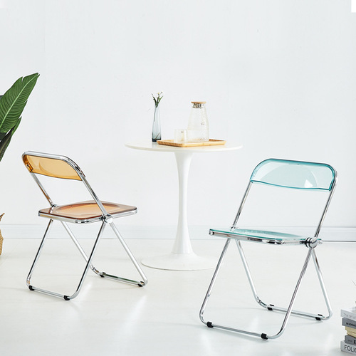 Transparent folding chair Internet celebrity crystal dining chair fashion acrylic photo back stool ins clothing store makeup chair