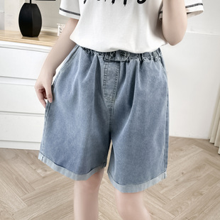 Summer new Korean version of 200kg fat MM casual high waist denim five wide leg shorts plus size women's 4982