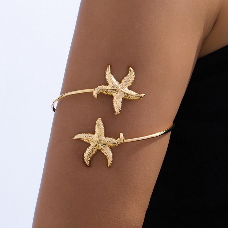 European and American Cross-Border Supply, Vacation Style Marine Life Starfish Arm Bracelet, Adjustable Open Cuff, Unique and Personalized