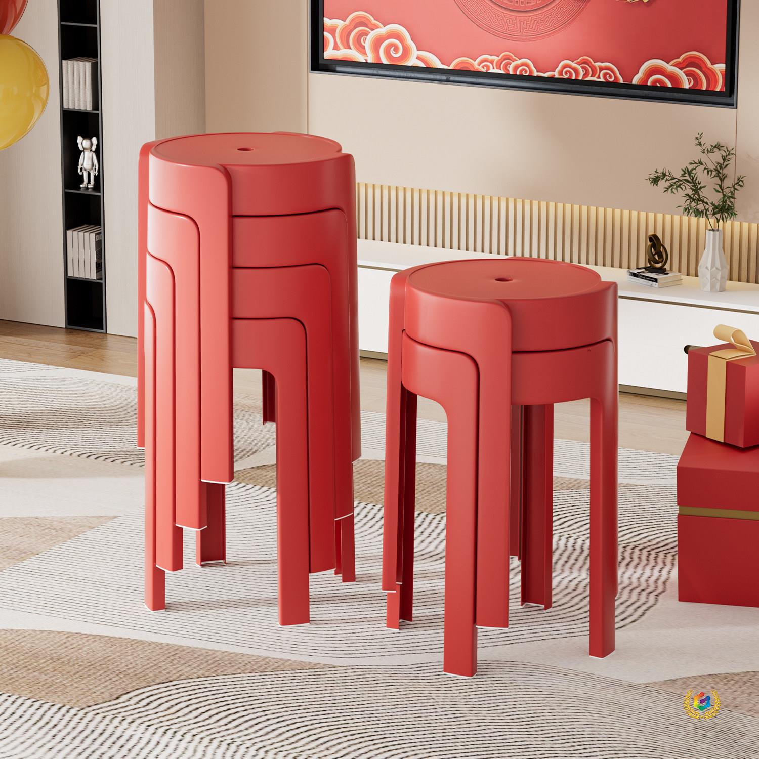 ✅ New home furniture: red plastic windmill stools, thickened for home dining tables, stackable, suitable for weddings and as part of a wedding gift set