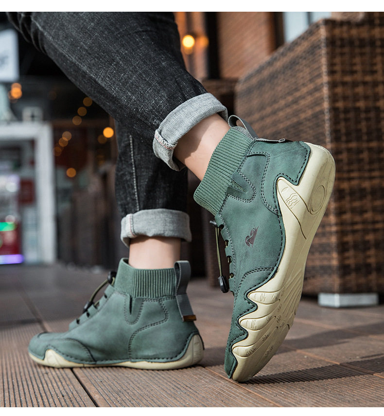 Bốt Martin cổ cao unisex dáng thể thao, đế bằng, mũi tròn — C8005 kaki, C8005 màu xám, C8005 màu đen, C8005M kaki lót nhung chi tiết 24