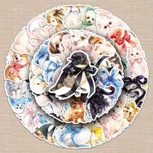 50张软萌蝴蝶结动物贴纸卡通可爱创意防水装饰保温杯手机电脑贴纸