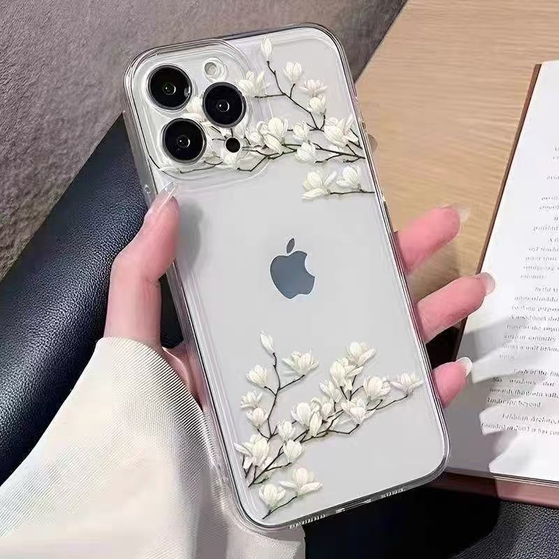 White Orchid Suitable for iPhone 17 Pro Max Phone Case, New Model for iPhone 12, Apple 15, European and American Style, 14 Pro, Japanese and Korean Style, 13/16