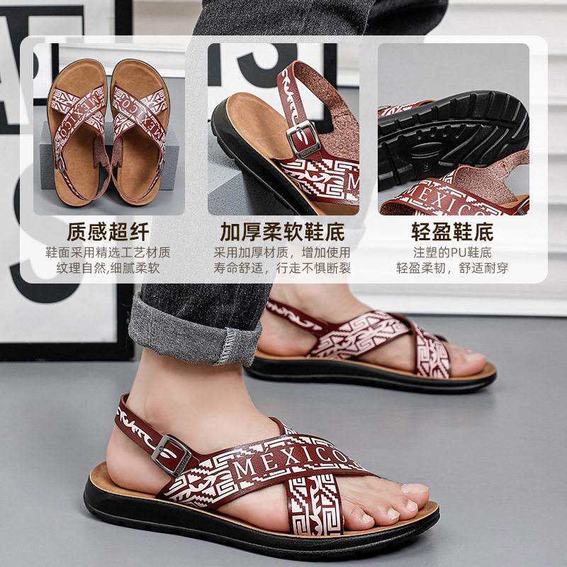 Dép sandal nam quai ngang đế bằng thoáng khí chống trượt — Màu nâu, Màu đỏ rượu, màu đen