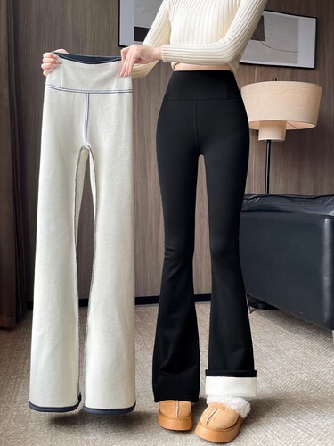 Women's Outerwear Spring and Autumn High-Waist Barbie Yoga Bell Bottom Pants with Fleece Lining Black Base Pants