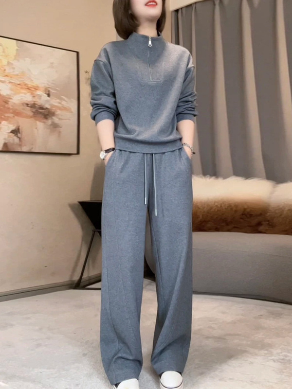 気質スタンドカラーのデザイン感のあるスウェットスーツの婦人服2025春と秋のカジュアルファッションはやせています。|undefined