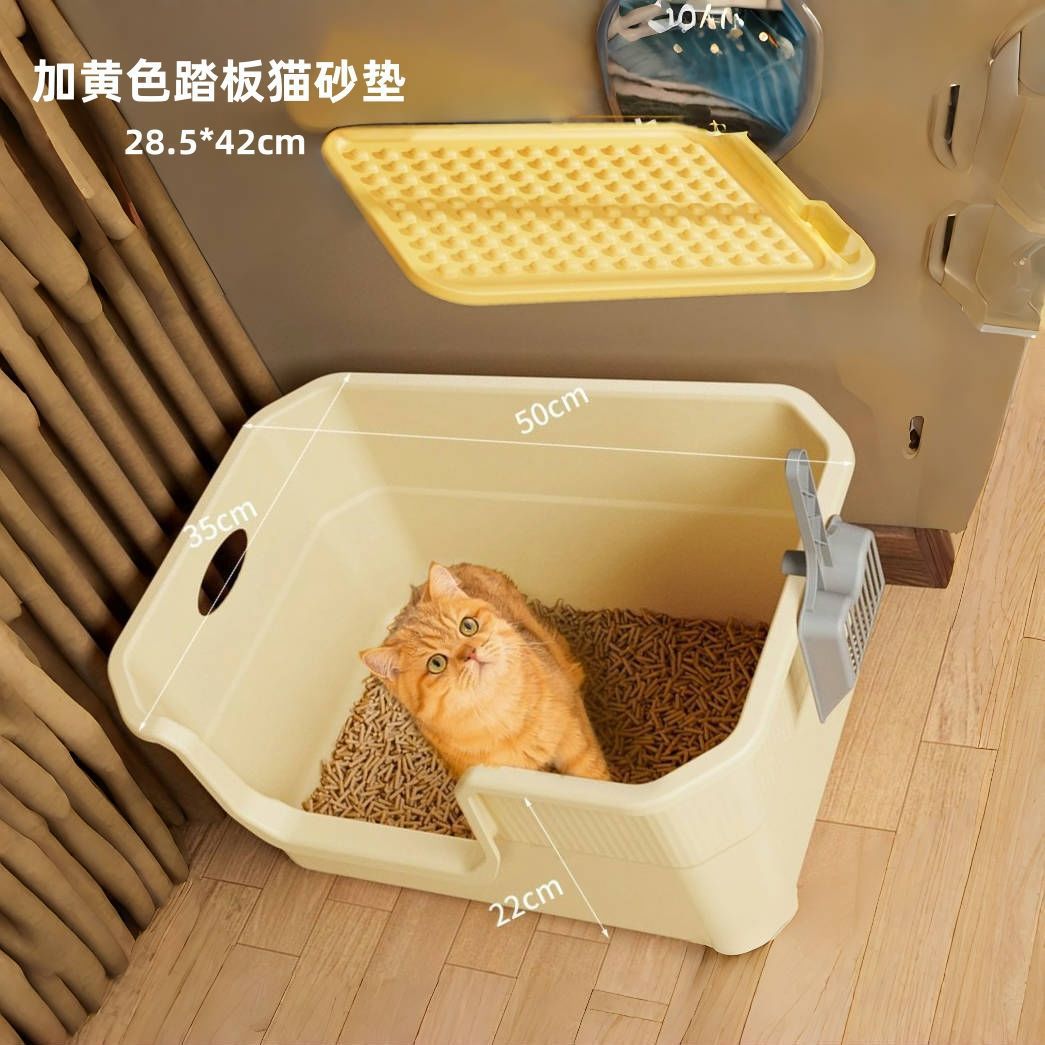 Lavabo de arena para gatos de gran tamaño, inodoro para gatos anti-salpicaduras abiertas, lavabo de arena para gatos extra grande, productos para mascotas semicerrados