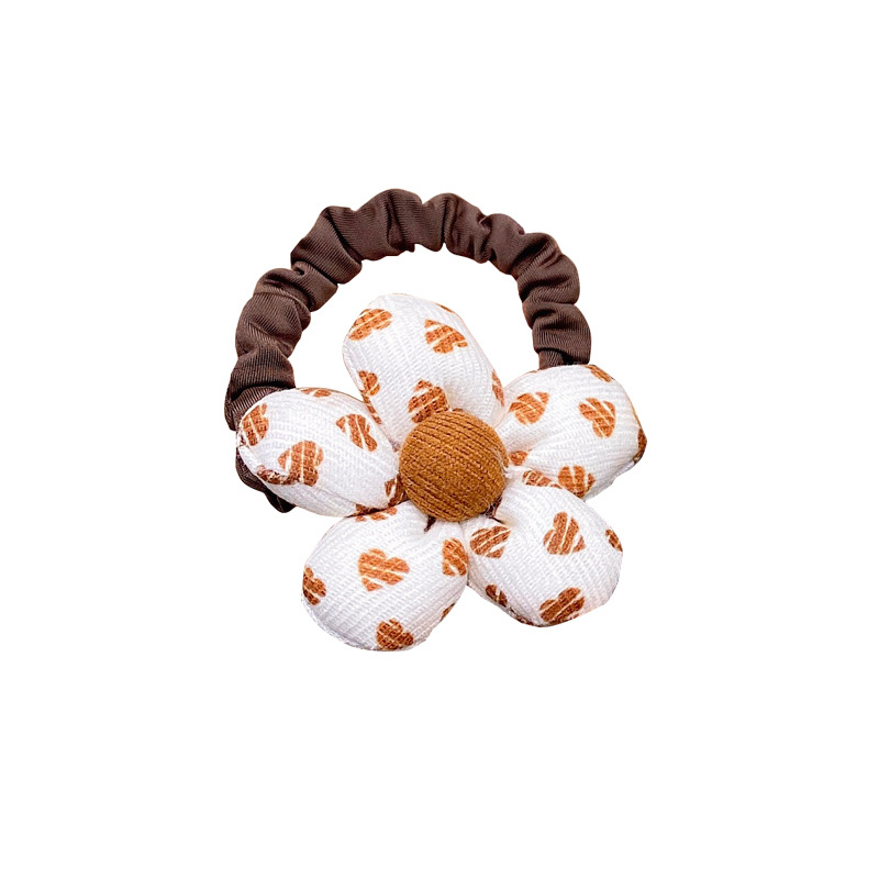 Brown Flor intestino delgado banda de pelo niños Chica corbata cabeza de la bola no duele el pelo banda de goma cuerda del pelo accesorios para el cabello tocado