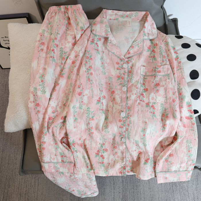 Pijamas de algodón nubes al por mayor transfronterizos pantalones de mangas largas de dibujos animados lindos cardigans con solapa otoño nueva explosión ropa para el hogar