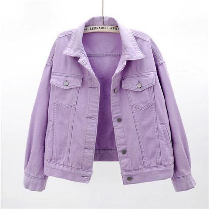 Jacket, denim short long-sleeve for students, Korean style