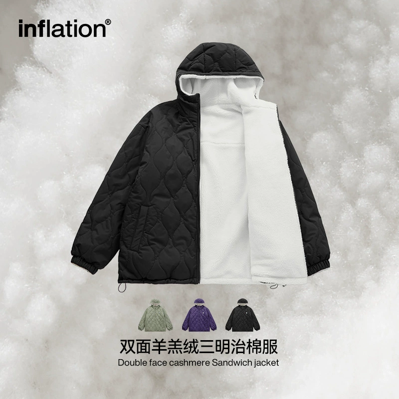 INF мужская одежда | двухсторонний кашемировый сэндвич с капюшоном хлопковый костюм 2024 осень и зима прилив персонализированный куртка на молнии куртка куртка