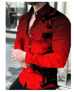 Comercio exterior 2023 primavera nuevos hombres gradiente de impresión digital solapa camisa de manga larga camisa casual de los hombres