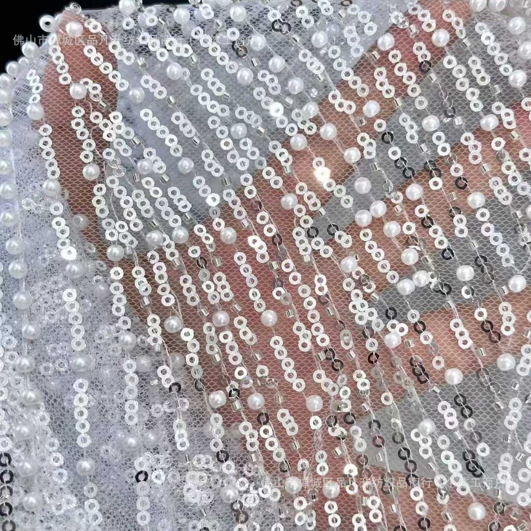 Sequinilla tela de cuentas de clavos vestido de boda vestido de noche ropa de moda fuente fábrica al por mayor