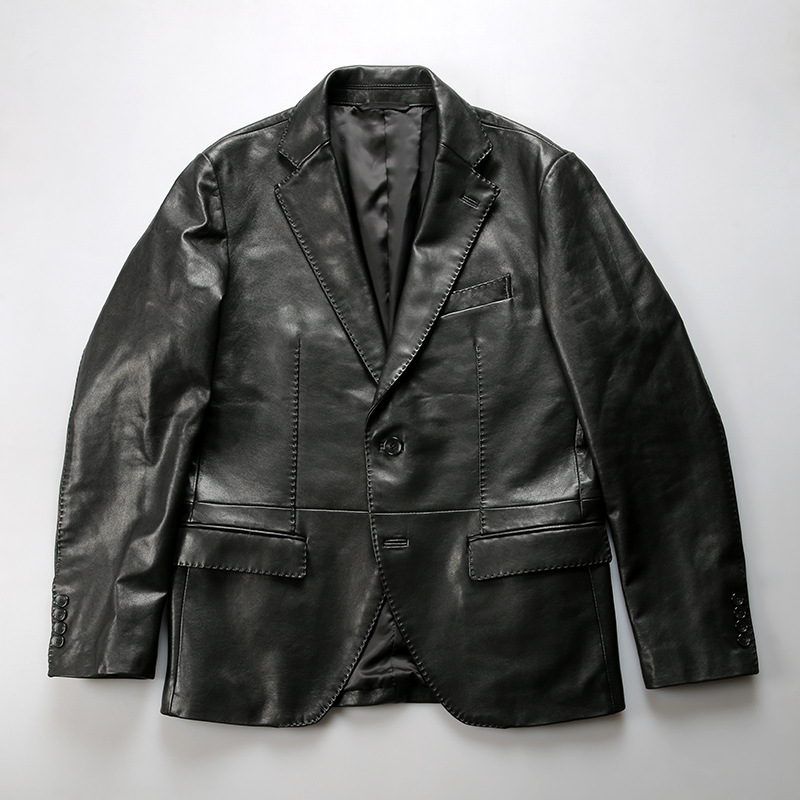 Fashion Casual Business Suit Genuine Leather Jacket Men's Lapel Suit Vegetable-Tanned Sheepskin Suit Jacket