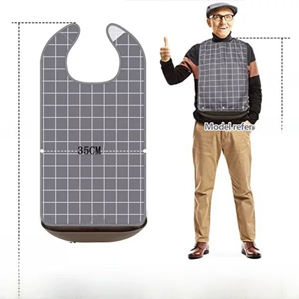 Elderly Bibs, Adult Dining Aprons, Waterproof and Stain-Resistant, Large Size Bib-Style Bibs, Elderly Aprons, Plaid Style