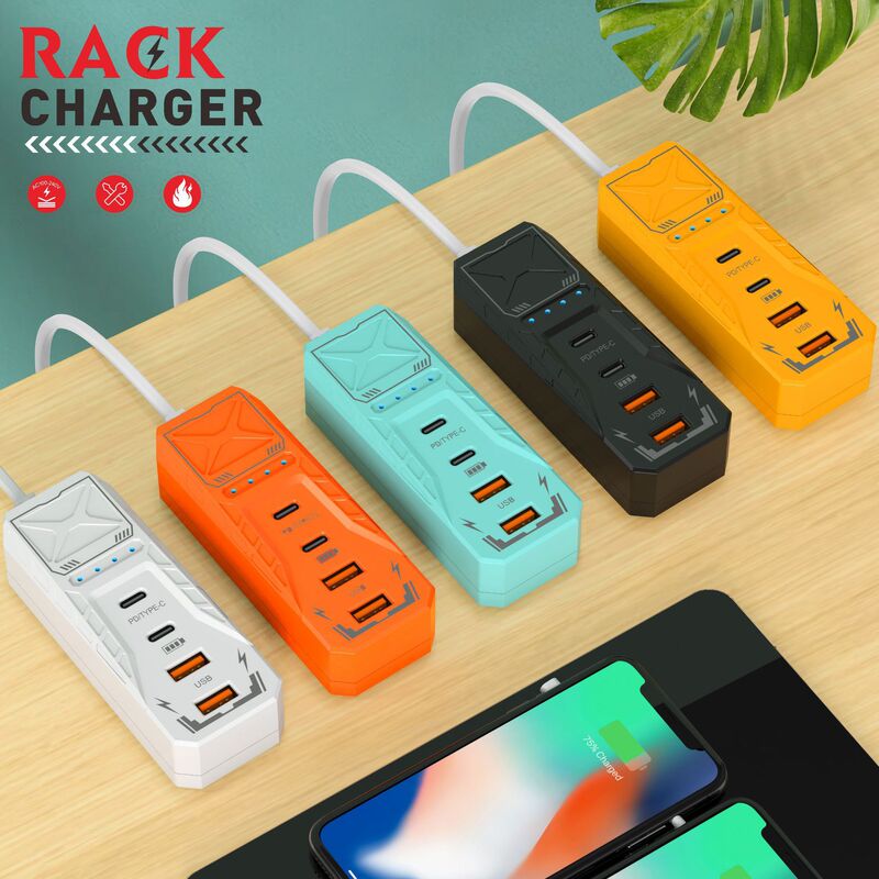 New Dual USB + Dual Pd Multi-Port Mecha-Style Mobile Phone Charger Power Strip Extension Cord Adapter