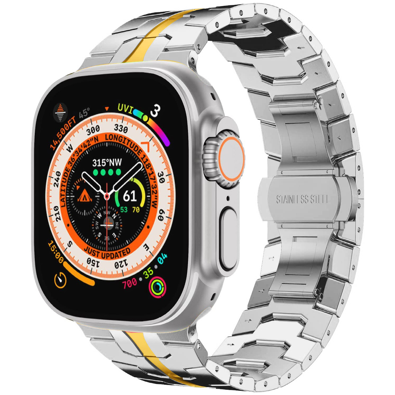 Adecuado para Apple Watch correa de acero inoxidable Apple Watch Ultra Iron Man cinturón de acero sólido hebilla de mariposa