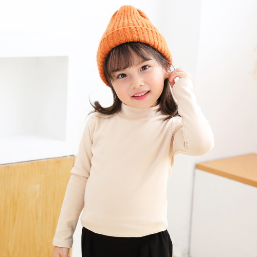 Children's Long-Sleeve Top with Elastic Spandex and Fleece Lining - New Autumn/Winter Style, Unisex for Boys and Girls, Same Version, Semi-High Collar, Warm and Cozy