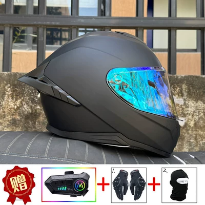 Motosiklet kaskı (dəbilqə) | New Motorcycle Helmet, Safety Helmet for - matte-black-iridescent-blue-night-vision-compatible-y10-soft-microphone-includes-clear-lens-s