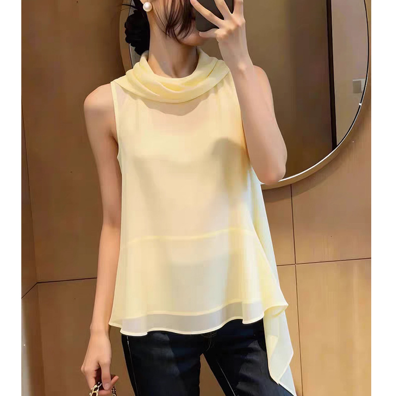 French-Style Flutter Collar Sleeveless Top, Slimming and Versatile, Age-Reducing, Commuter Style, Yellow, 2026 Summer New Niche Women's Fashion French-Style Flutter Collar Sleeveless Top, Slimming and Versatile, Age-Reducing, Commuter Style, Yellow, 2026 Summer New Niche Women's Fashion