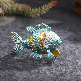 新款创意高档鱼行珠宝盒重工镶钻桌面轻奢摆饰饰品耳饰收纳盒批发