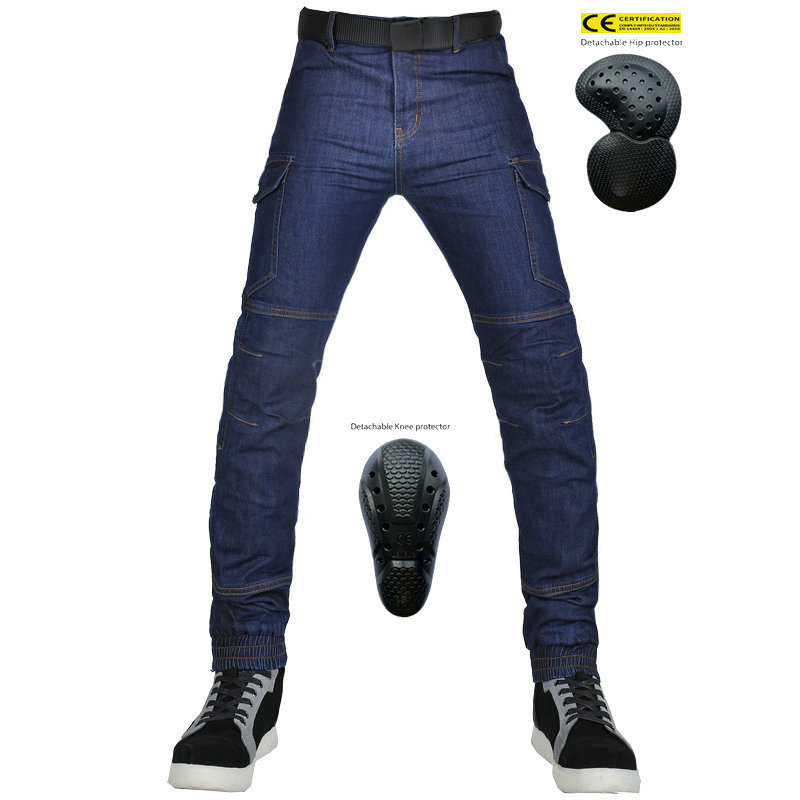 VOLERO motocicleta jeans hombres casual retro tobillo atado motocicleta kaudula pantalones de montar resistente al desgaste resistente al desgarro