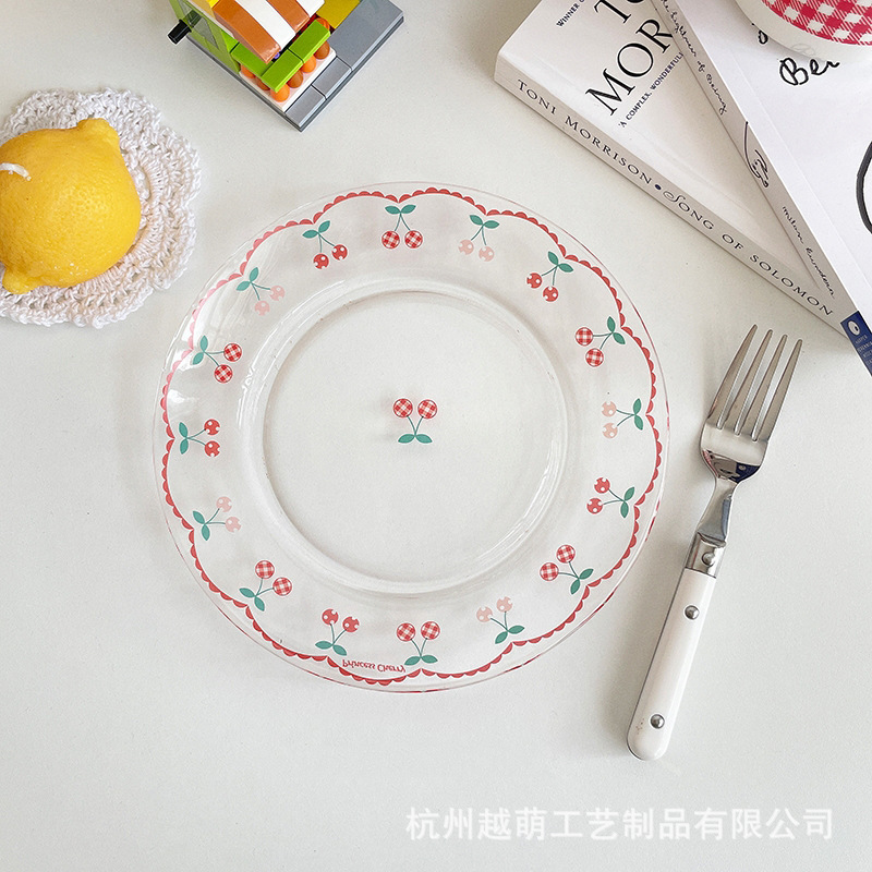 French ins style fresh glass plate wholesale breakfast plate fruit plate small red book dessert plate Western plate photo