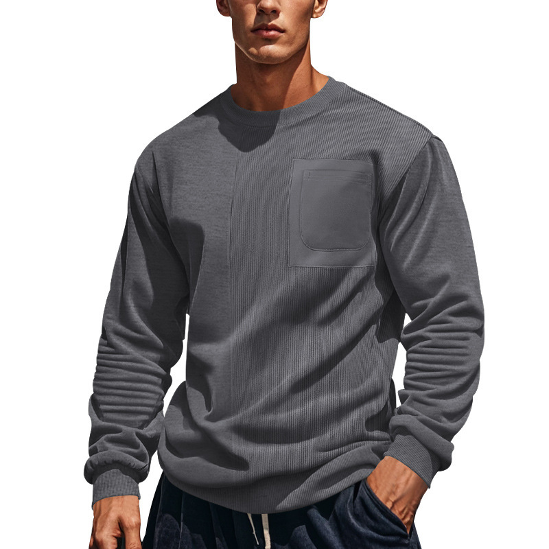 European And Independent Station Autunno Inverno New American High Street Amekaji Corduroy Patchwork Crew Neck Uomo_voghion.com