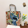 Retro knitted one-shoulder bag, cartoon backpack, capacious shopping bag, with embroidery