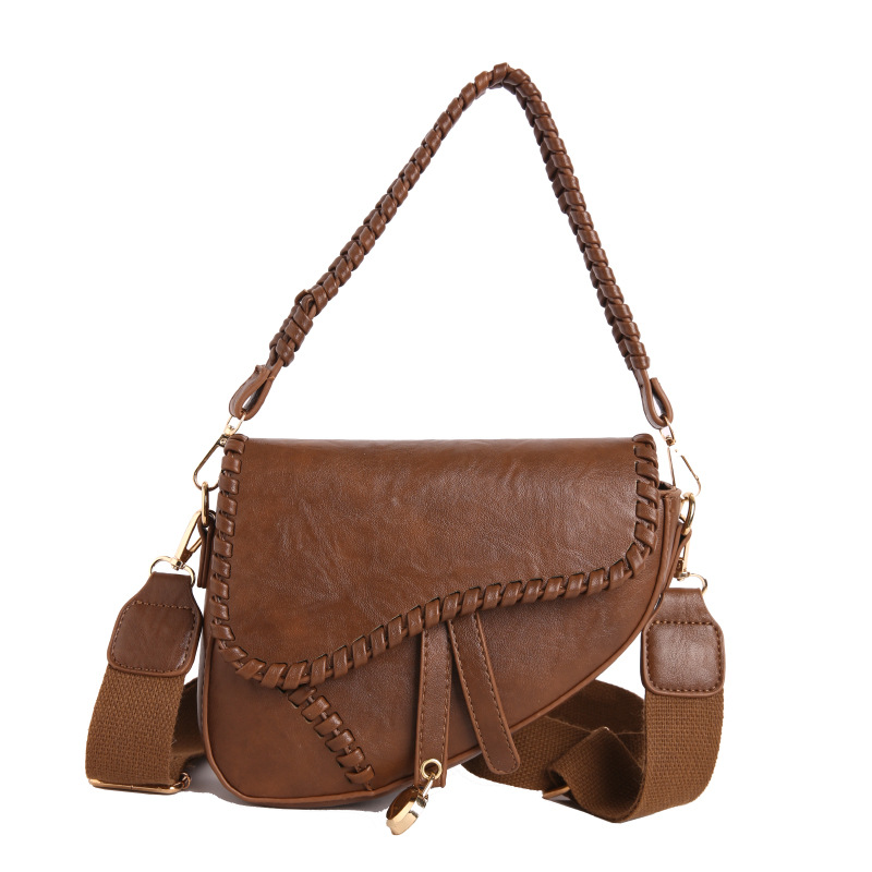 Bolso para mujeres 2025 nuevo nicho coreano retro textura red rojo ancho cinturón de hombro mochila trenzada bolsa de sillín