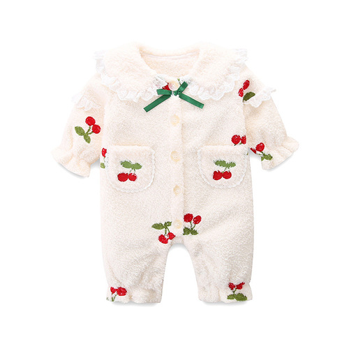 idea winter velvet warm clothes for baby girls newborn baby long-sleeved plush thickened jumpsuit winter clothing 2376