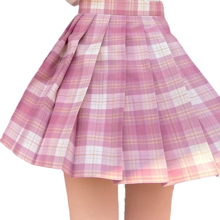 원래 JK 체크 무늬 스커트 재고 주름 치마 봄과 여름 대학 스타일 하이 허리 학생 스커트 슬림 A 라인 스커트 무료 배송