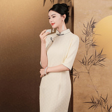 唐之恋新中式改良秋冬旗袍大码白色羊毛针织裙2024高级感女装中袖