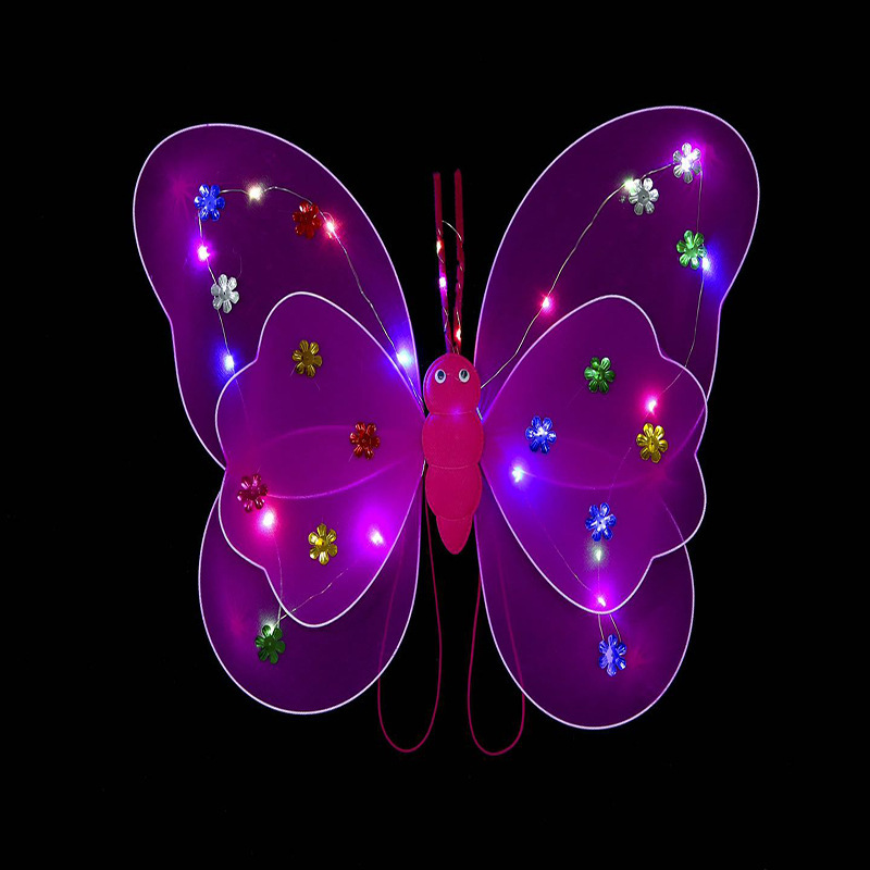 Mariposa luminosa alas de niña espalda juguetes flash niños maravillosos hadas varitas mágicas hadas flores set de tres piezas