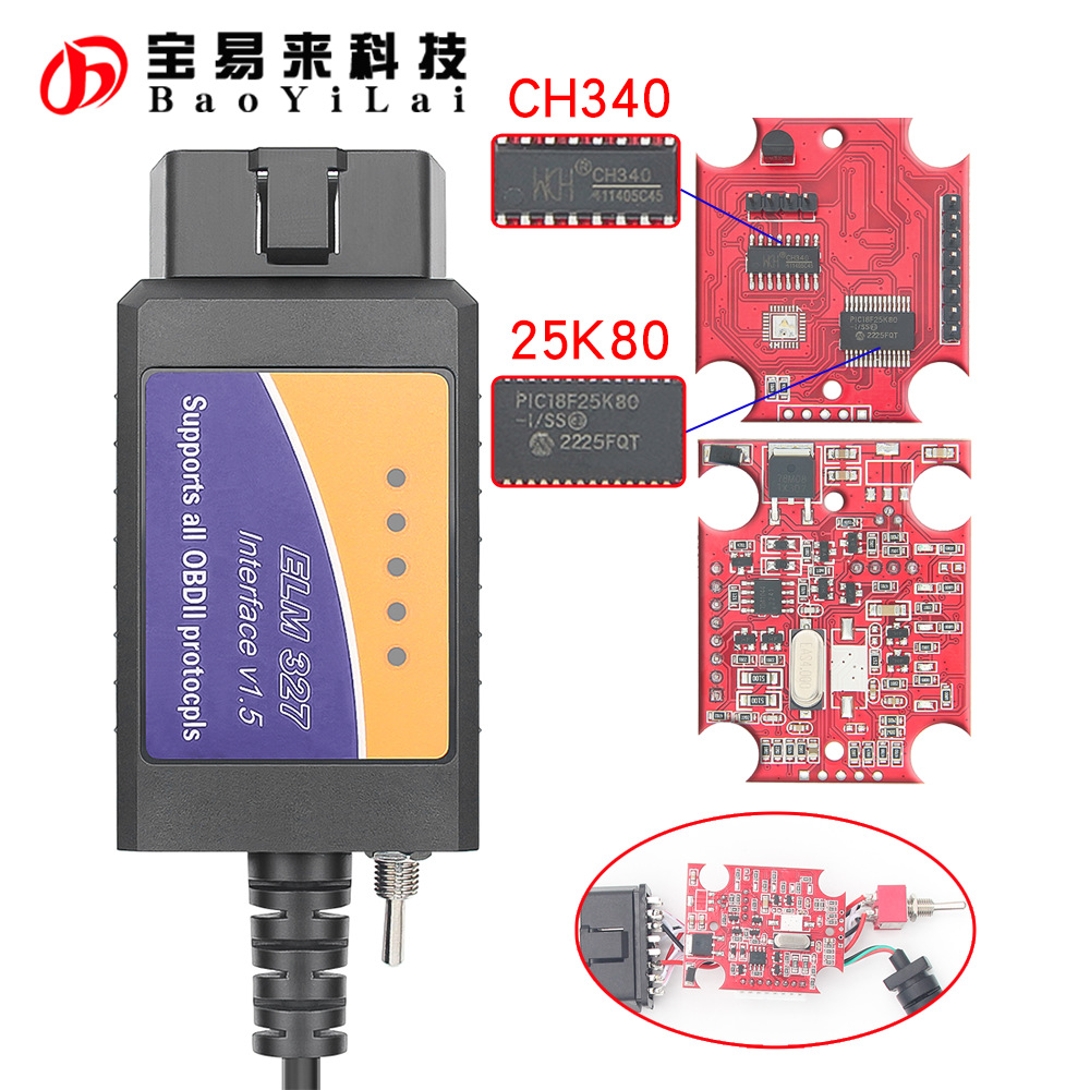 USB OBD 327 Cable With Switch for FoCCCus FORScan ELM 25K80