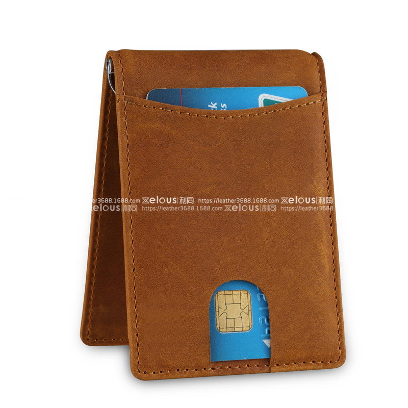 定制男士真皮錢包頭層牛皮rfid錢包短款美金夾卡包