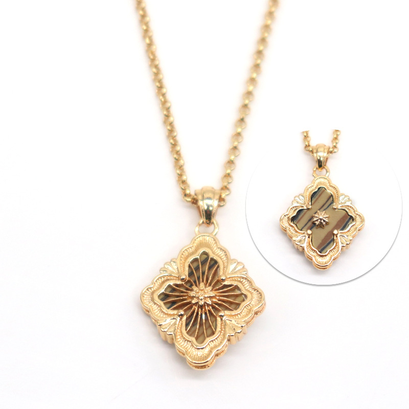 带钻拉丝项链条纹棕1