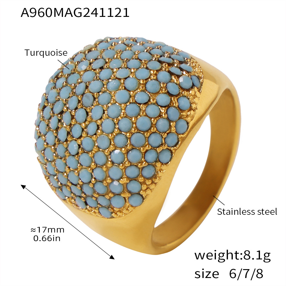 Turquoise ring with stone, diamond encrusted