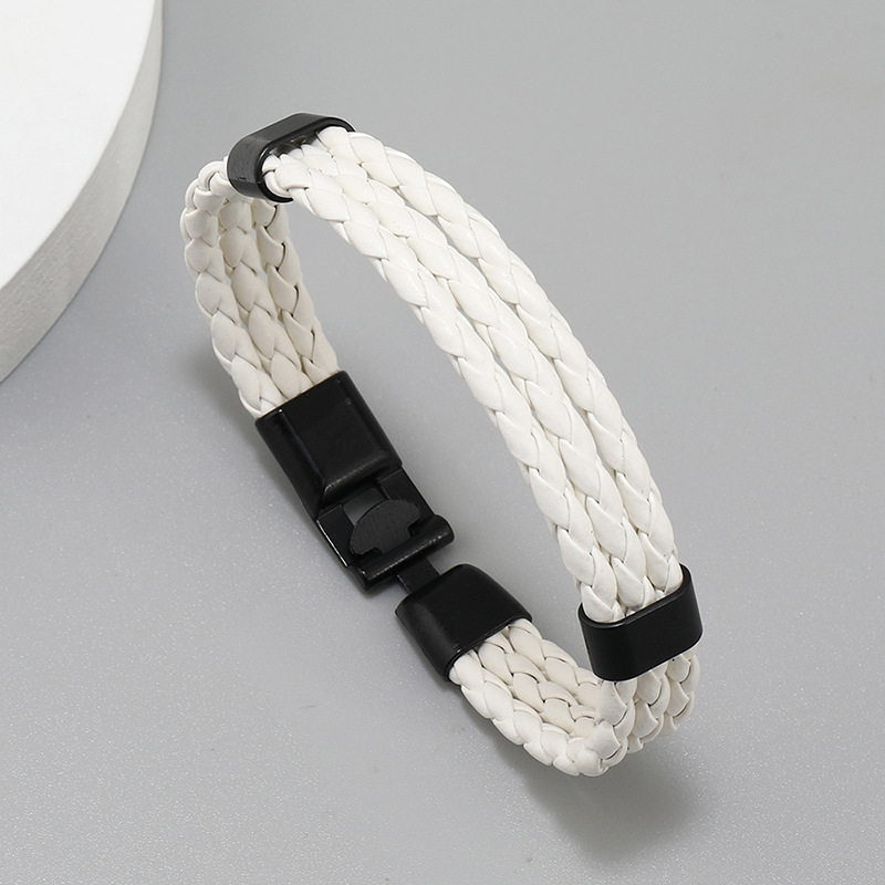 Daily Occasion Pu Leather Material Fashion Solid Color Pu Leather Braid Men'S Bracelets Men Cord & Leather Bracelets