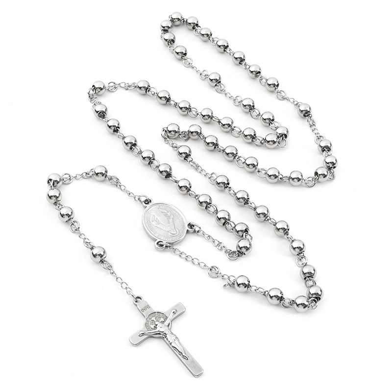 Ethnic Style Cross Stainless Steel Beaded Pendant Necklace display picture 1