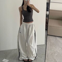 AliExpress eBay ヨーロッパとアメリカの貿易 2025 新しいスタイルのトレンディな両サイド巾着付き伸縮性ウエストワイドレッグパンツ