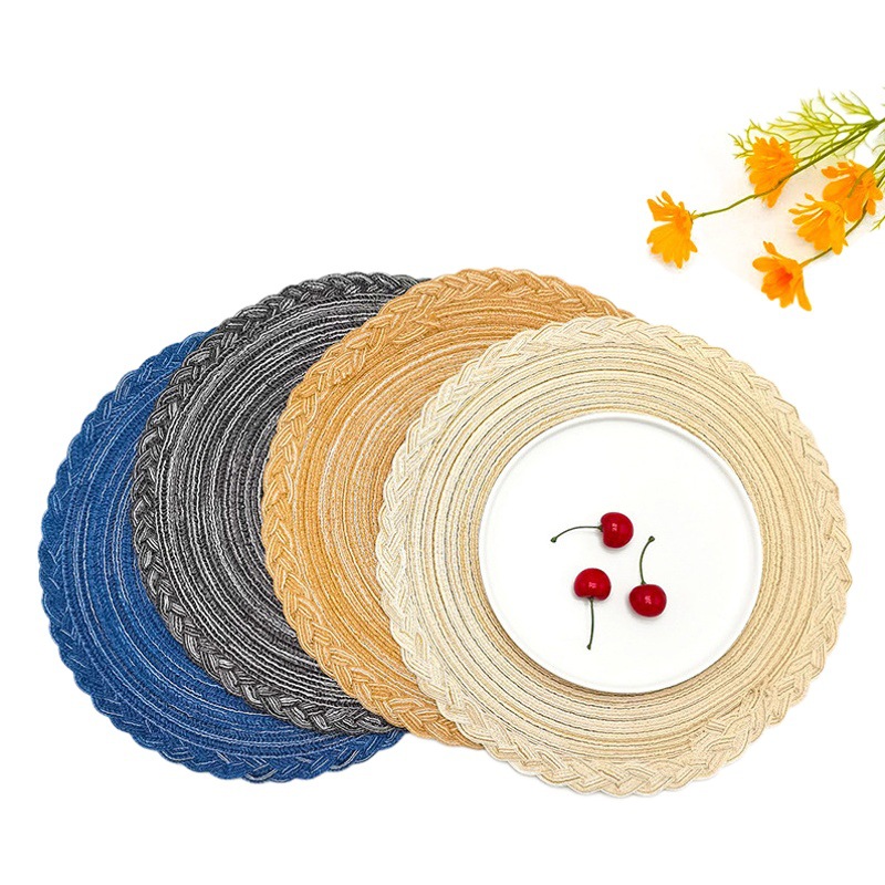Hilo de algodón imitación transfronteriza placemat ins Twist trenza tejida estera de aislamiento semi-hecho a mano ronda posavasos transfronterizo estera de ramio