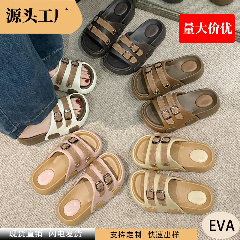 Double-Strap Buckle Slip-On Women's Sandals, Casual and Versatile, Suitable for Home and Outdoor Use, Non-Slip, Thick-Soled Eva Rubber, Comfortable and Versatile Double-Strap Buckle Slip-On Women's Sandals, Casual and Versatile, Suitable for Home and Outdoor Use, Non-Slip, Thick-Soled Eva Rubber, Comfortable and Versatile