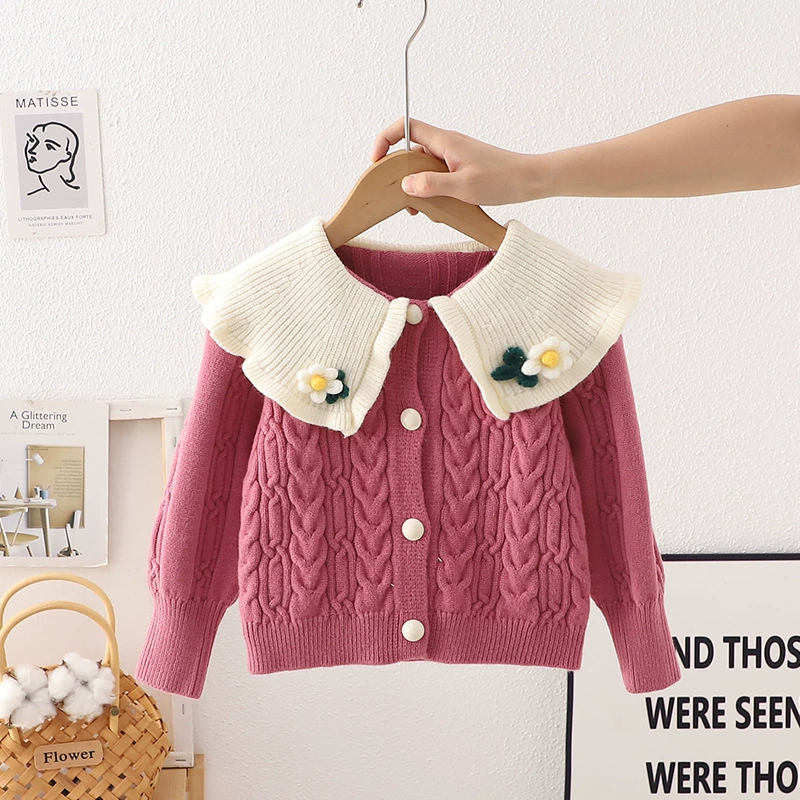 Autumn colored sweater, cardigan, flowered
