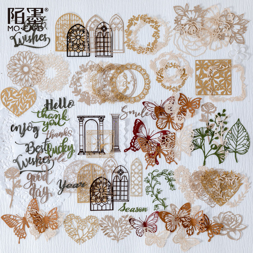 Mo Mo Material Paper Floating Flower Series Retro Hollow Handbook DIY Material Decoration Stickers 10 sheets into 6 styles