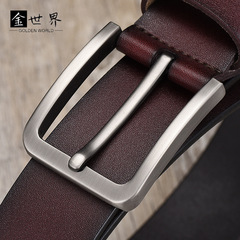 New men's genuine leather belt, simple and versatile pin buckle cowhide belt, wide belt, men's trouser belt, embossed LOGO