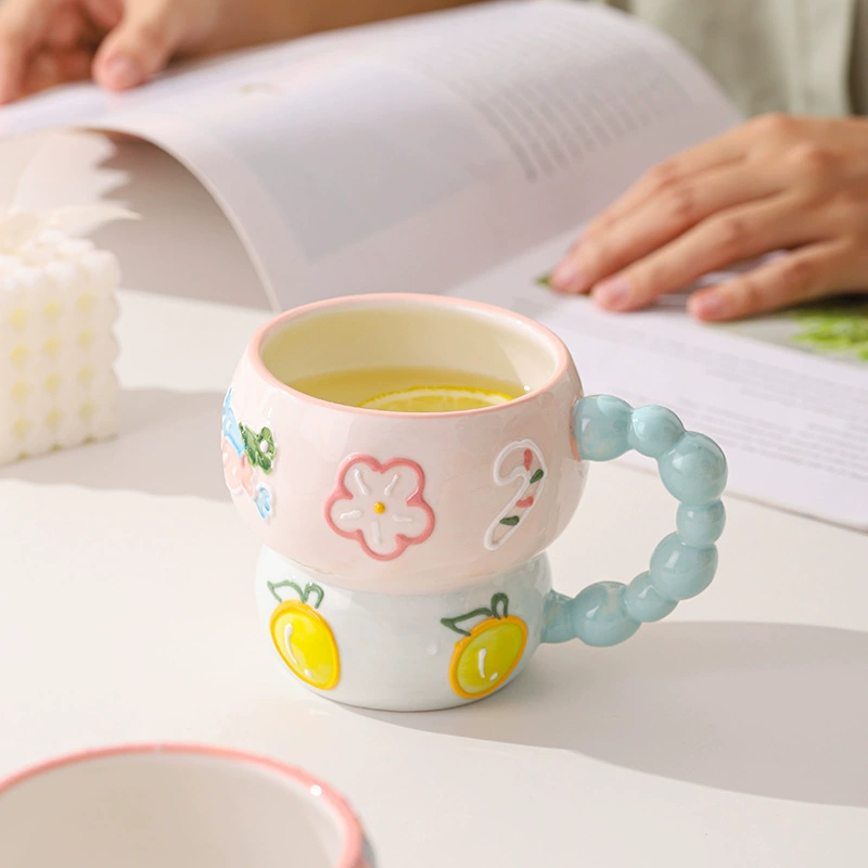 Ceramic capacious cute creative cartoon tea cup, hand painting