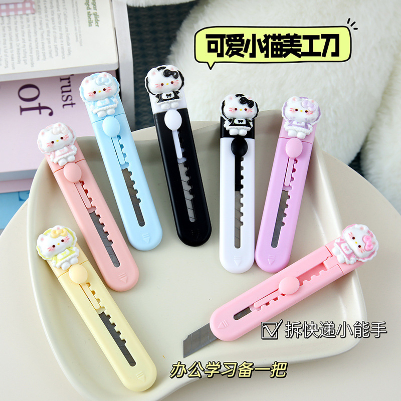 Cartoon Cute Kitten Utility Knife Portable Package Opener Candy Color Student Office Stationery Paper Cutter